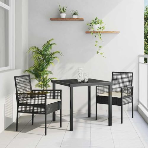 QJBSAVVA Gartenstühle 2er Set Schwarz mit Kissen aus Poly Rattan Wetterfeste Outdoor Möbel für Terrasse Balkon und Garten Modernes Design bis 120 kg von QJBSAVVA