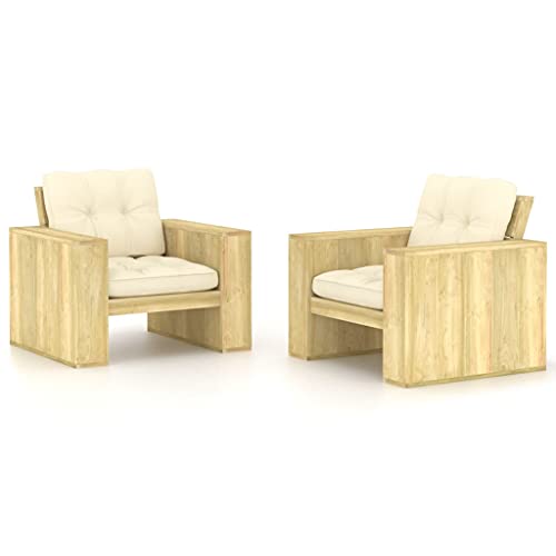 QJBSAVVA Gartenstühle 2er Set mit Cremeweißen Kissen aus Imprägniertem Kiefernholz 89 x 76 x 76 cm Wetterfeste Outdoor Stühle für Terrasse Balkon und Garten von QJBSAVVA