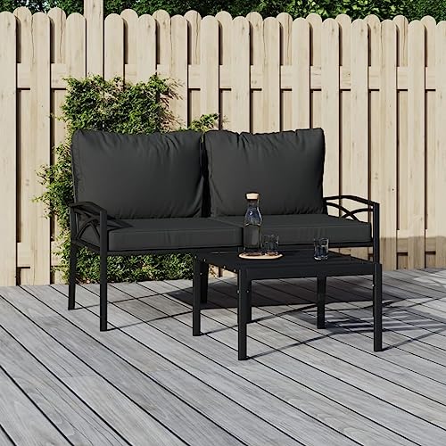 QJBSAVVA Gartenstühle 2er Set mit grauen Kissen 62x75x79 cm Stahlrahmen Schwarz Bequeme Outdoor Sessel für Balkon Terrasse Garten Sofasitzgefühl Robust Modernes Design für kleine Balkone QJBSAVVA Gartenstühle 2er Set mit grauen Kissen 62x75x79 cm Stahlrahmen Schwarz Bequeme Outdoor Sessel für Balkon Terrasse Garten Sofasitzgefühl Robust Modernes Design für kleine Balkone von QJBSAVVA