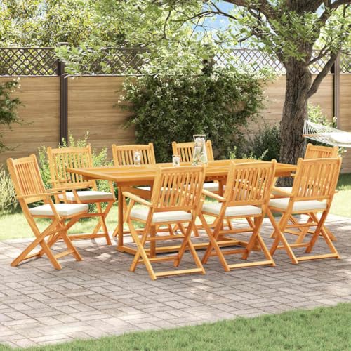 QJBSAVVA Gartenstühle Set aus Massivholz Teak 8er Set mit Wetterfesten Kissen Cremeweiß Faltbar und Stapelbar für Terrasse Balkon und Garten von QJBSAVVA