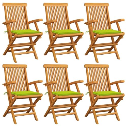 QJBSAVVA Gartenstühle Set aus Teakholz 6 Stück mit Hellgrünen Kissen Klappbare Outdoor Stühle für Garten Terrasse und Balkon QJBSAVVA Gartenstühle Set aus Teakholz 6 Stück mit Hellgrünen Kissen Klappbare Outdoor Stühle für Garten Terrasse und Balkon von QJBSAVVA