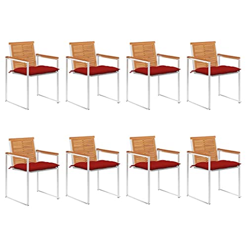 QJBSAVVA Gartenstühle Set aus massivem Akazienholz mit Edelstahl Gestell und bequemen Polyester Kissen 60 x 56 x 85 cm Wetterfest & Stapelbar für Terrasse Balkon und Garten von QJBSAVVA