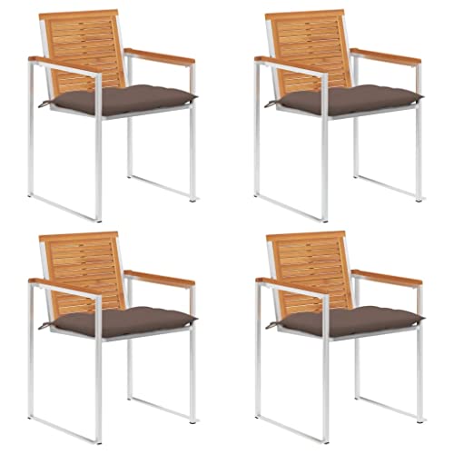 QJBSAVVA Gartenstühle Set aus massivem Akazienholz mit Edelstahlgestell und bequemen Kissen 4er Set wetterfest stapelbar für Terrasse Balkon und Garten von QJBSAVVA