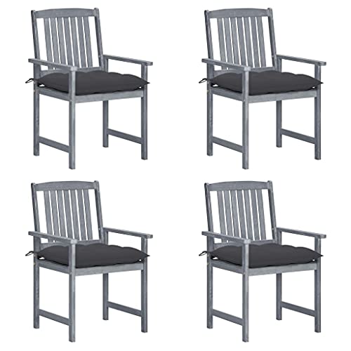 QJBSAVVA Gartenstühle aus Massivholz Akazie mit Kissen 4er Set Grau 57 x 60 x 92 cm Robuste Outdoor-Möbel für Garten Balkon und Terrasse von QJBSAVVA