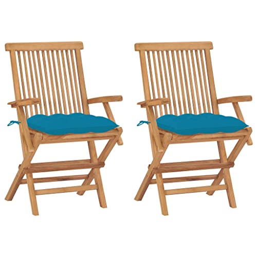 QJBSAVVA Gartenstühle aus Teakholz 2er Set mit Hellblauen Kissen Klappbare Outdoor Stühle für Garten Terrasse und Balkon 55 x 60 x 89 cm QJBSAVVA Gartenstühle aus Teakholz 2er Set mit Hellblauen Kissen Klappbare Outdoor Stühle für Garten Terrasse und Balkon 55 x 60 x 89 cm von QJBSAVVA