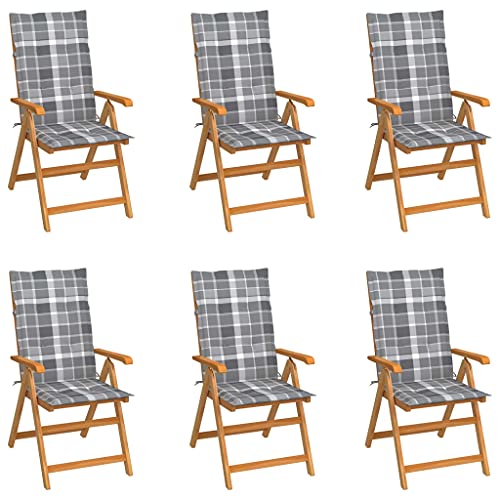QJBSAVVA Gartenstühle aus Teakholz 6 Stück mit Grauen Karomuster-Kissen Klappbare Lounge Sessel für Garten Balkon und Terrasse 7-Fach Verstellbare Rückenlehne Leicht & Wetterfest QJBSAVVA Gartenstühle aus Teakholz 6 Stück mit Grauen Karomuster-Kissen Klappbare Lounge Sessel für Garten Balkon und Terrasse 7-Fach Verstellbare Rückenlehne Leicht & Wetterfest von QJBSAVVA
