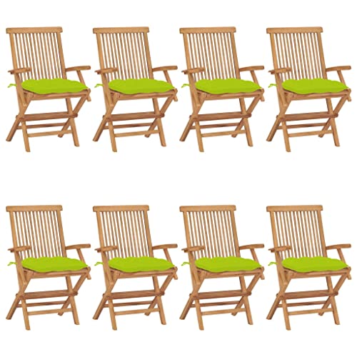 QJBSAVVA Gartenstühle aus Teakholz Set mit 8 Stühlen und Knallgrünen Kissen Klappbare Outdoor Stühle für Garten Terrasse und Balkon von QJBSAVVA