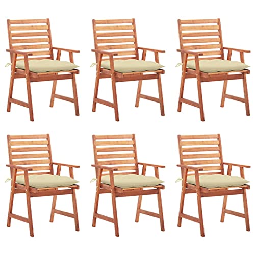 QJBSAVVA Gartenstühle aus massivem Akazienholz mit cremeweißen Kissen Set aus 6 Stück 56 x 62 x 92 cm Wetterfeste Outdoor Essstühle für Terrasse Balkon und Garten QJBSAVVA Gartenstühle aus massivem Akazienholz mit cremeweißen Kissen Set aus 6 Stück 56 x 62 x 92 cm Wetterfeste Outdoor Essstühle für Terrasse Balkon und Garten von QJBSAVVA