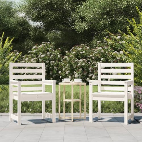 QJBSAVVA Gartenstühle aus massivem Kiefernholz Weiß 60 x 48 x 91 cm Robuste Outdoor Stühle mit hoher Tragfähigkeit für Terrasse Balkon und Garten von QJBSAVVA