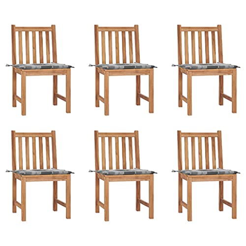 QJBSAVVA Gartenstühle aus massivem Teakholz 6 Stück mit grauen Kissen 50 x 53 x 90 cm Wetterfeste Outdoor-Möbel für Garten Terrasse und Balkon QJBSAVVA Gartenstühle aus massivem Teakholz 6 Stück mit grauen Kissen 50 x 53 x 90 cm Wetterfeste Outdoor-Möbel für Garten Terrasse und Balkon von QJBSAVVA