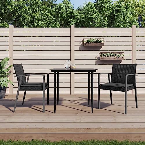 QJBSAVVA Gartenstühle mit Kissen 2 Stück Schwarz PE Rattan Stahlrahmen 56.5 x 57 x 83 cm Bequeme Lounge Sessel Outdoor für Terrasse Balkon und Garten von QJBSAVVA