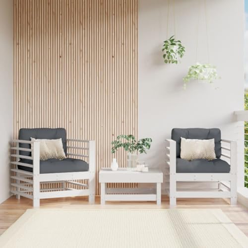 QJBSAVVA Gartenstühle mit Kissen 2er Set Weiß Massivholz Kiefer 63,5 x 63,5 x 60 cm Modernes Latten-Design anthrazit Sitzkissen für Balkon Terrasse Garten Lounge QJBSAVVA Gartenstühle mit Kissen 2er Set Weiß Massivholz Kiefer 63,5 x 63,5 x 60 cm Modernes Latten-Design anthrazit Sitzkissen für Balkon Terrasse Garten Lounge von QJBSAVVA