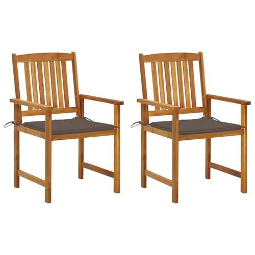 QJBSAVVA Gartenstühle mit Kissen 2er Set aus Massivholz Akazie Robust & Bequem für Garten Balkon und Terrasse mit Taupe Stoffkissen 61 x 57 x 92 cm von QJBSAVVA