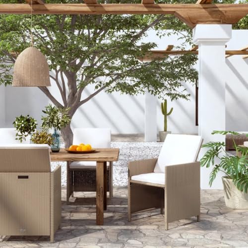 QJBSAVVA Gartenstühle mit Kissen Set aus PE Rattan 4 Stück Beige Cremeweiß Moderner Outdoor Sessel mit Stahlrahmen Wetterfest für Garten Balkon und Terrasse von QJBSAVVA