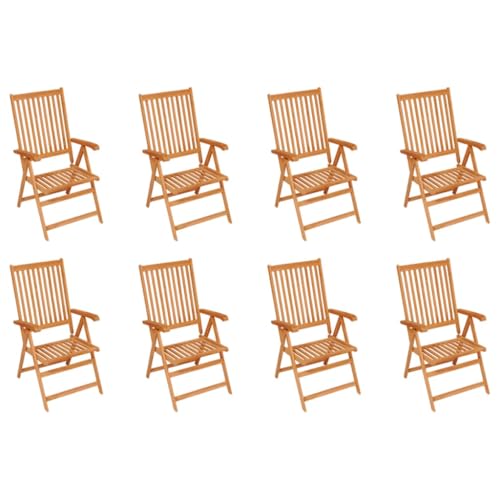 QJBSAVVA Gartenstuhl-Set aus Teak 8 Stück Klappbare Liegestühle mit Verstellbarer Rückenlehne 57 x 71.5 x 100 cm Wetterbeständige Outdoor-Möbel für Garten Terrasse und Balkon von QJBSAVVA