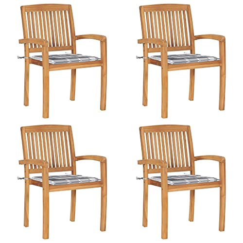 QJBSAVVA Gartenstuhl-Set aus Teakholz 4er-Set mit Kissen 60 x 57,5 x 90 cm Wetterbeständige stapelbare Stühle für Terrasse Balkon und Garten von QJBSAVVA
