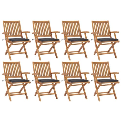 QJBSAVVA Gartenstuhl-Set aus Teakholz 8 Stück Klappbare Outdoor Stühle mit Anthrazit Kissen 56 x 58 x 88 cm Wetterfest & Platzsparend für Balkon Garten und Café QJBSAVVA Gartenstuhl-Set aus Teakholz 8 Stück Klappbare Outdoor Stühle mit Anthrazit Kissen 56 x 58 x 88 cm Wetterfest & Platzsparend für Balkon Garten und Café von QJBSAVVA