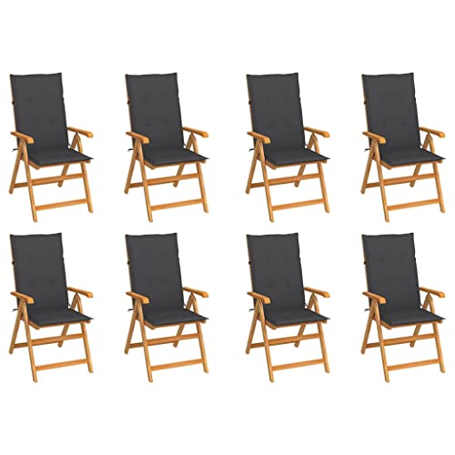 QJBSAVVA Gartenstuhl-Set aus Teakholz 8-TLG. mit Verstellbarer Rückenlehne und Anthrazit-Kissen Klappbare Lounge-Sessel für Garten Terrasse und Balkon von QJBSAVVA