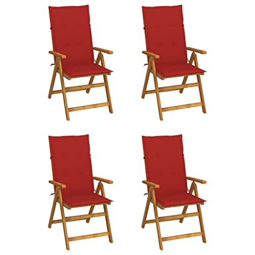 QJBSAVVA Gartenstuhl-Set aus massivem Akazienholz 4-TLG. mit Verstellbarer Rückenlehne und roten Polstern 57 x 69 x 111 cm Klappbare Outdoor-Stühle für Garten Balkon und Camping QJBSAVVA Gartenstuhl-Set aus massivem Akazienholz 4-TLG. mit Verstellbarer Rückenlehne und roten Polstern 57 x 69 x 111 cm Klappbare Outdoor-Stühle für Garten Balkon und Camping von QJBSAVVA