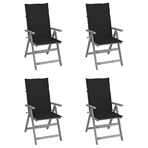 QJBSAVVA Gartenstuhl aus Massivholz Akazie Grau mit Verstellbarer Rückenlehne und Schwarzen Kissen 57 x 69 x 110 cm Bequeme Outdoor-Stühle für Garten Balkon und Camping QJBSAVVA Gartenstuhl aus Massivholz Akazie Grau mit Verstellbarer Rückenlehne und Schwarzen Kissen 57 x 69 x 110 cm Bequeme Outdoor-Stühle für Garten Balkon und Camping von QJBSAVVA