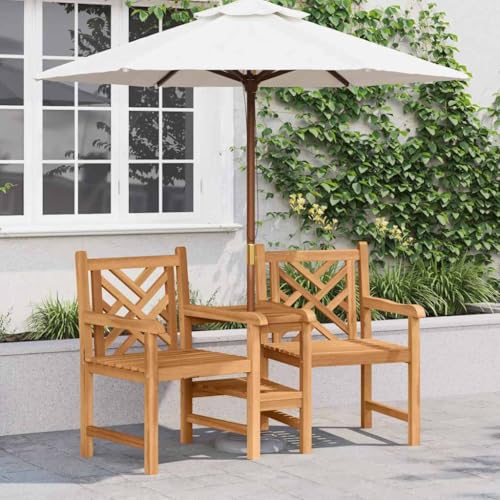 QJBSAVVA Gartenstuhl aus Massivholz Teak Braun 152 x 63 x 89 cm Outdoor Sitzbank mit Regal Rustikales Design für Terrasse Garten und Balkon von QJBSAVVA