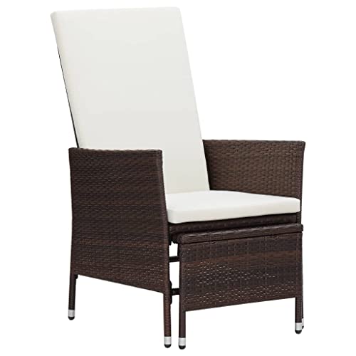 QJBSAVVA Gartenstuhl mit Fußstütze PE-Rattan Braun 62 x 131 x 106 cm Bequemer Liegestuhl mit Verstellbarer Rückenlehne und Cremeweißen Kissen Robustes Outdoor Design für Garten Balkon und Terrasse von QJBSAVVA
