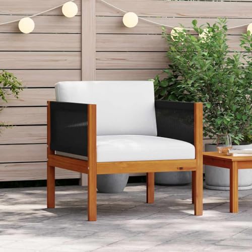 QJBSAVVA Gartenstuhl mit Kissen aus Akazien-Massivholz 65x65x60 cm Schwarzes Seil Cremeweiße Auflagen Robuster Loungesessel Modernes Design für Balkon Terrasse Garten QJBSAVVA Gartenstuhl mit Kissen aus Akazien-Massivholz 65x65x60 cm Schwarzes Seil Cremeweiße Auflagen Robuster Loungesessel Modernes Design für Balkon Terrasse Garten von QJBSAVVA
