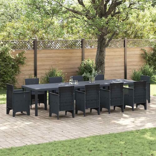 QJBSAVVA Gartentisch Anthrazit 350x100x73 cm Pulverbeschichteter Stahl Moderner Outdoor Esstisch mit Ausziehbarem Design Wetterfest für Garten Terrasse und Balkon von QJBSAVVA