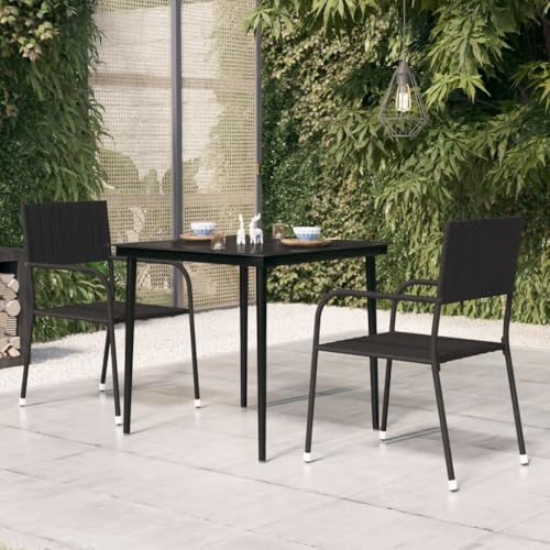 QJBSAVVA Gartentisch Schwarz 80x80x74 cm Esstisch aus Stahl und Glas mit Pulverbeschichtung Robuster Outdoor Tisch für Balkon Terrasse und Garten von QJBSAVVA