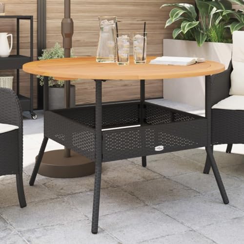 QJBSAVVA Gartentisch Schwarz Ø110x71 cm mit Massivholzplatte und PE Rattan Robuster Outdoor Tisch für Terrasse Garten und Balkon QJBSAVVA Gartentisch Schwarz Ø110x71 cm mit Massivholzplatte und PE Rattan Robuster Outdoor Tisch für Terrasse Garten und Balkon von QJBSAVVA