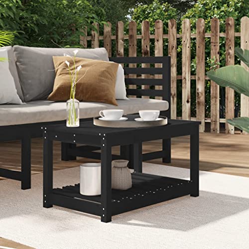 QJBSAVVA Gartentisch Schwarz aus Massivholz Kiefer 82,5 x 50,5 x 45 cm Robuster Beistelltisch mit Ablage Rustikales Design für Balkon Terrasse und Garten von QJBSAVVA