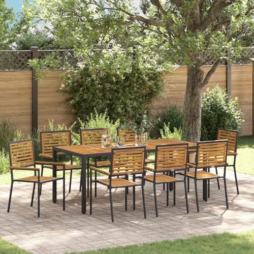 QJBSAVVA Gartentisch Set 8 Personen Modernes Outdoor Esszimmer Set aus Metall und Holz Rechteckiger Gartentisch mit 8 Stühlen für Garten Terrasse und Balkon von QJBSAVVA