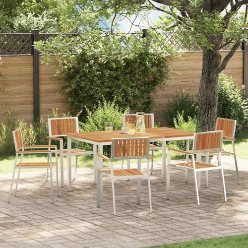 QJBSAVVA Gartentisch Set aus Massivholz Akazie 150 x 90 cm mit 6 Stühlen Rechteckiger Esstisch für Garten Balkon und Terrasse Robustes Outdoor Möbel Set von QJBSAVVA