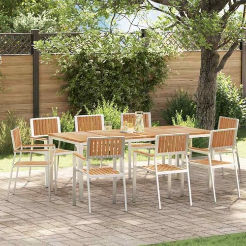 QJBSAVVA Gartentisch Set aus Massivholz Teak mit 8 Stühlen 200x90 cm Rechteckiger Esstisch Outdoor Robustes Design für Terrasse Balkon und Garten von QJBSAVVA