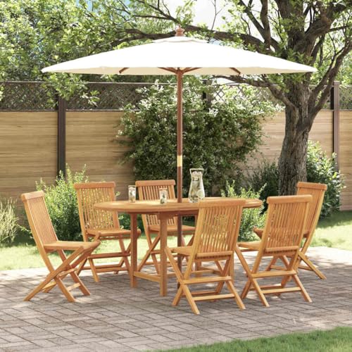 QJBSAVVA Gartentisch Set aus massivem Teakholz 7 teilig Ovaler Esstisch mit 6 Stühlen Faltbar und Wetterfest für Garten Terrasse und Balkon von QJBSAVVA