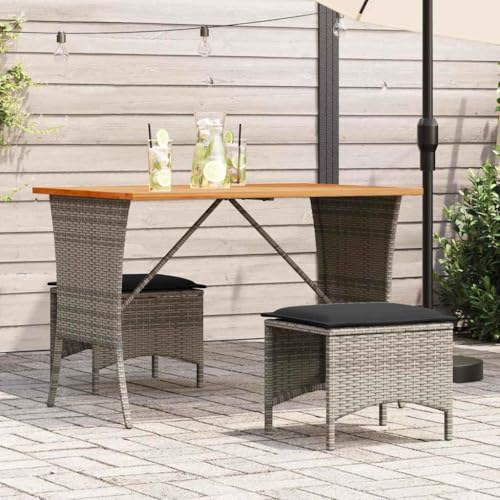 QJBSAVVA Gartentisch mit Akazienholzplatte Grau 105x75x72cm PE Rattan Outdoor Tisch für Garten Terrasse Balkon und Camping Robustes Design von QJBSAVVA