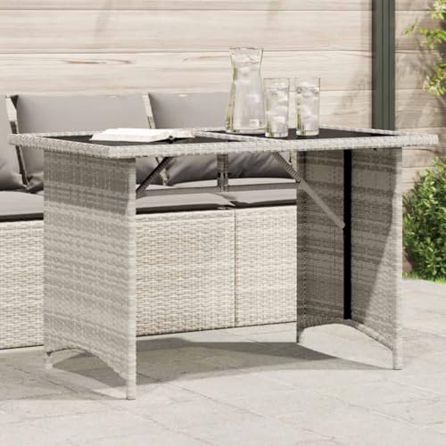 QJBSAVVA Gartentisch mit Glasplatte Hellgrau 110 x 68 x 70 cm PE Rattan Outdoor Tisch für Terrasse Balkon und Garten Langlebig & Wetterbeständig QJBSAVVA Gartentisch mit Glasplatte Hellgrau 110 x 68 x 70 cm PE Rattan Outdoor Tisch für Terrasse Balkon und Garten Langlebig & Wetterbeständig von QJBSAVVA