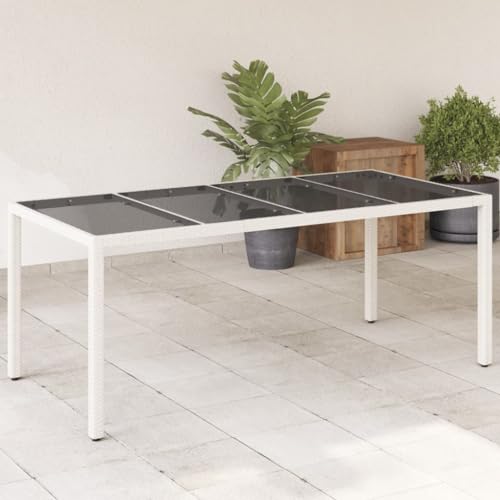 QJBSAVVA Gartentisch mit Glasplatte Weiß 190x90x75 cm PE Rattan Outdoor Esstisch für Garten Terrasse und Balkon Robuster Stahlrahmen Wetterbeständig QJBSAVVA Gartentisch mit Glasplatte Weiß 190x90x75 cm PE Rattan Outdoor Esstisch für Garten Terrasse und Balkon Robuster Stahlrahmen Wetterbeständig von QJBSAVVA