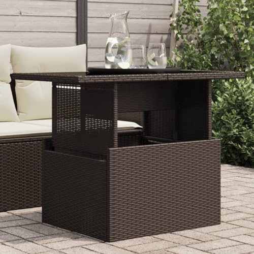 QJBSAVVA Gartentisch mit Verstellbarer Höhe aus PE Rattan und Hartglas 100 x 55 x 44/73 cm Braun Robuster Outdoor Tisch für Terrasse Garten und Balkon von QJBSAVVA