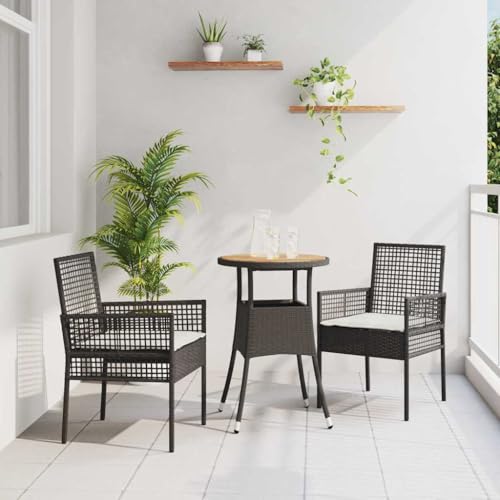 QJBSAVVA Gartentischset Schwarz 3-TLG. Rundes Tischset aus Poly-Rattan mit 2 Stühlen und Glasplatte Modernes Design für Garten Terrasse und Balkon von QJBSAVVA