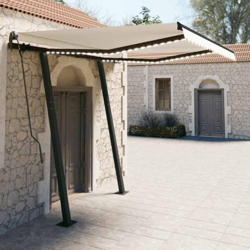 QJBSAVVA Gelenkarmmarkise 300 x 250 cm Anthrazit Creme UV Schutz mit LED Beleuchtung Robuste Terrassenmarkise für Balkon und Garten von QJBSAVVA