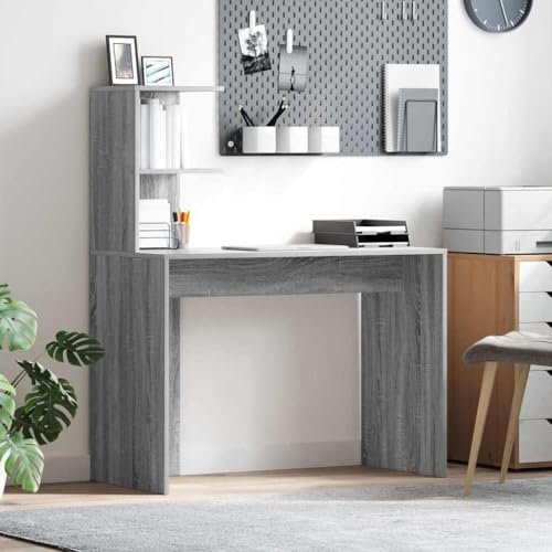 QJBSAVVA Grauer Schreibtisch Moderner Büro Schreibtisch aus Robustem MDF mit Integrierten Regalen 120 x 60 x 75 cm Minimalistisches Design für Homeoffice und Arbeitszimmer von QJBSAVVA