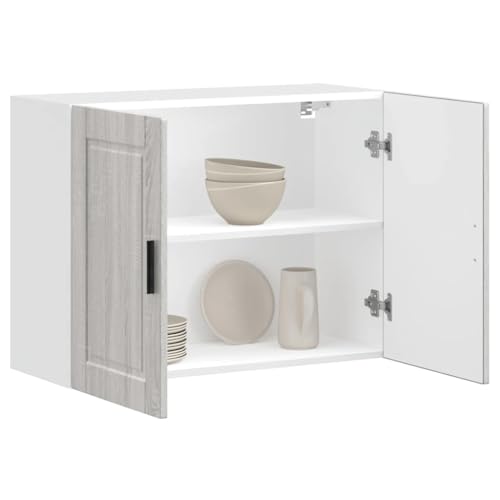 QJBSAVVA Hängeschrank Porto Grau Sonoma 80 x 31 x 60 cm Küchenschrank aus Holzwerkstoff mit praktischen Türen und viel Stauraum für Küche Wohnzimmer Flur von QJBSAVVA