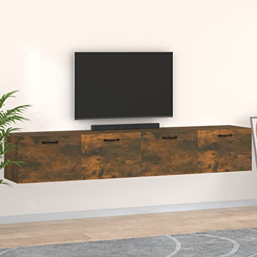 QJBSAVVA Hängeschrank Set 2 Stück Räuchereiche 100x36,5x35 cm Holzwerkstoff Wandschrank mit 2 Fächern Modernes Design für Wohnzimmer Küche Flur von QJBSAVVA