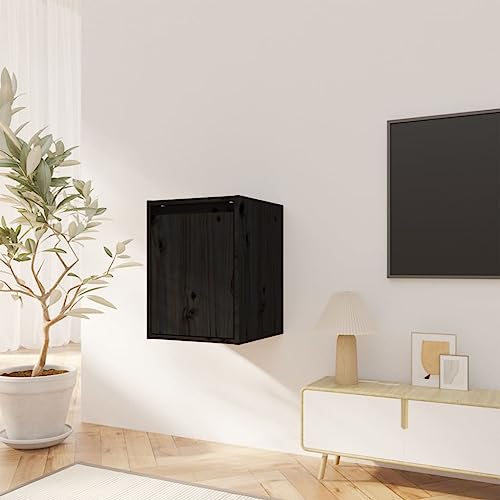 QJBSAVVA Hängeschrank aus massivem Kiefernholz Wandregal schwebend Bücherregal schmal 30x30x40 cm Schwarz für Wohnzimmer Küche Badezimmer von QJBSAVVA