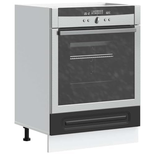 QJBSAVVA Herdumbauschrank Kalmar Schwarz Holzwerkstoff 60 x 46 x 81.5 cm Küchenschrank mit verstellbaren Füßen und großem Stauraum für Ofen und Mikrowelle von QJBSAVVA