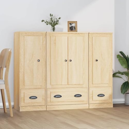 QJBSAVVA Highboard 3er Set Sonoma-Eiche Holzwerkstoff Sideboard Wohnzimmer Modernes Design mit viel Stauraum von QJBSAVVA