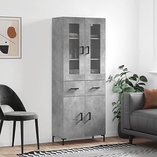 QJBSAVVA Highboard Betongrau aus Holzwerkstoff mit Metallfüßen, stylisches Sideboard für Wohnzimmer und Flur, 69,5x34x180 cm, viel Stauraum QJBSAVVA Highboard Betongrau aus Holzwerkstoff mit Metallfüßen, stylisches Sideboard für Wohnzimmer und Flur, 69,5x34x180 cm, viel Stauraum von QJBSAVVA