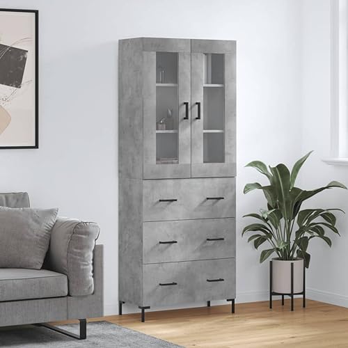 QJBSAVVA Highboard Betongrau aus Holzwerkstoff mit Metallfüßen und Glas - Moderner Schrank für Wohnzimmer, Flur und Schlafzimmer QJBSAVVA Highboard Betongrau aus Holzwerkstoff mit Metallfüßen und Glas - Moderner Schrank für Wohnzimmer, Flur und Schlafzimmer von QJBSAVVA