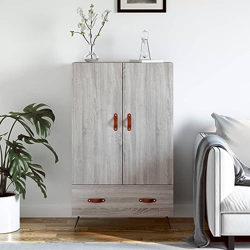 QJBSAVVA Highboard Grau Sonoma 69,5x31x115 cm Holzwerkstoff Modernes Design mit Metallbeinen Stauraum für Wohnzimmer Küche Flur von QJBSAVVA